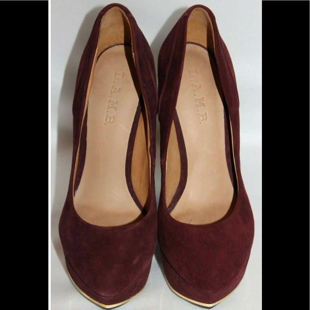 L.A.M.B Burgundy Suede Pumps